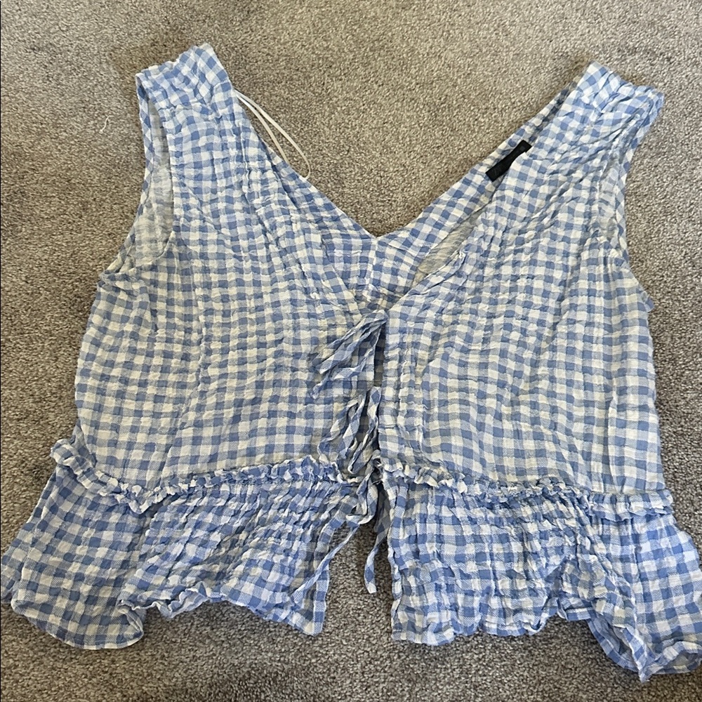 Zara Gingham Top - Light Blue - - Picture 6 of 8